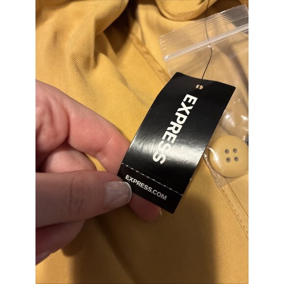 express New women's Solid mustard yellow Rayon trench coat Jacket Xs $128 - Picture 4 of 5